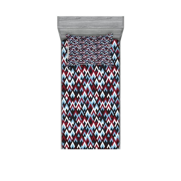 Ambesonne Abstract Fitted Sheet & Pillow Sham Set, Geometric Triangle Shape, Twin, Pale Blue Maroon