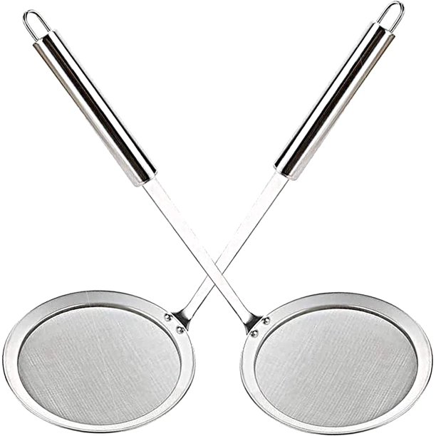 2 filtros para freidora y espumadera, colador de aceite caliente, colador de araña, alambre de acero, accesorios de cocina, drenar el aceite y la sopa de forma limpia, adecuado para alimentos fritos y sopa Excelente Rendimiento
