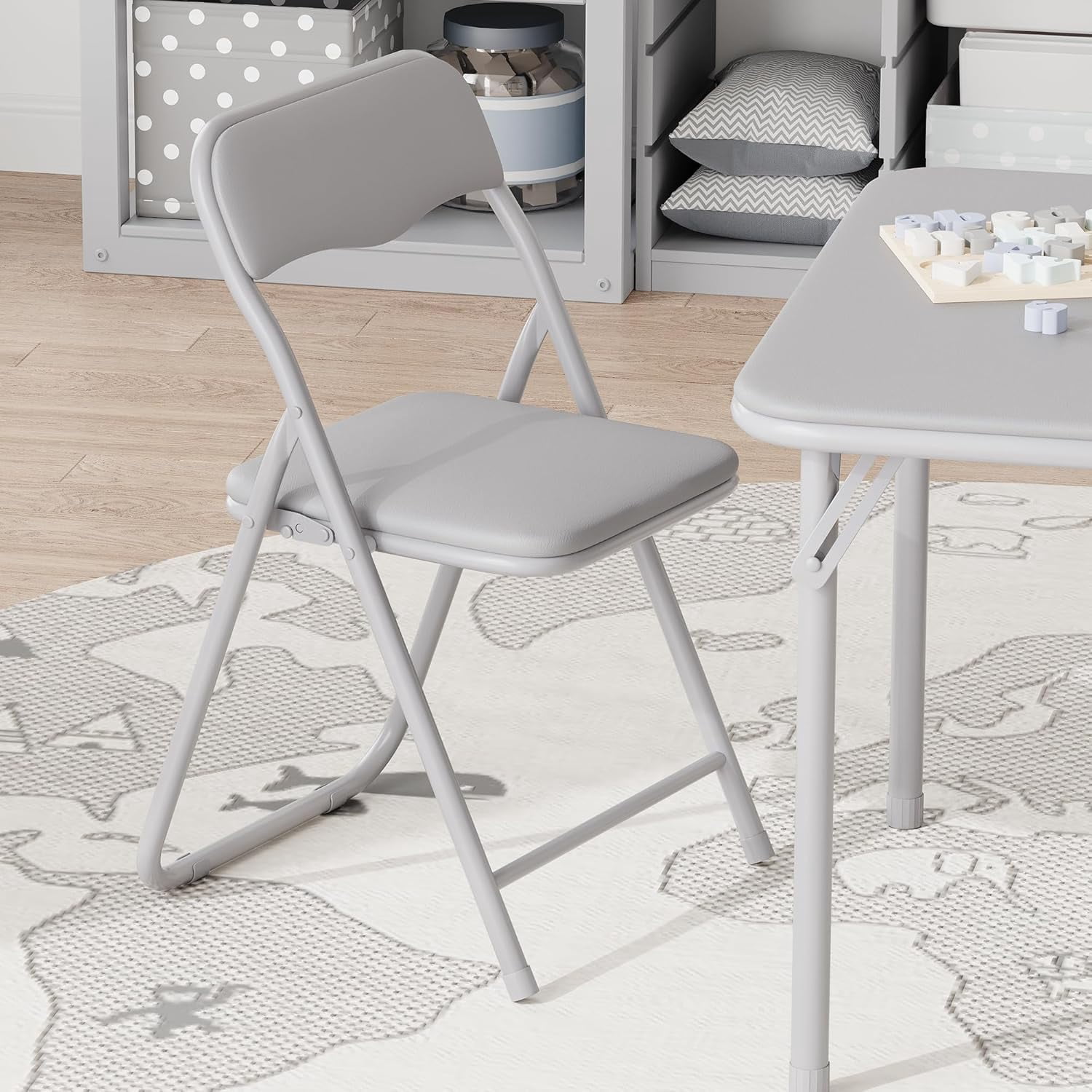 Boys and Girls Folding Table and Chairs Set of 3, Portable Table and Chair with Pu Soft Cushion,Suitable for Eating,Reading and Playing