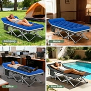 GVDV Folding Camping Cot for Adults with 2 Sided Mattress - 75 x 28 Cot, 1200D Oxford Portable Cot Bed with Carry Bag for Camp Travel Guest, Blue