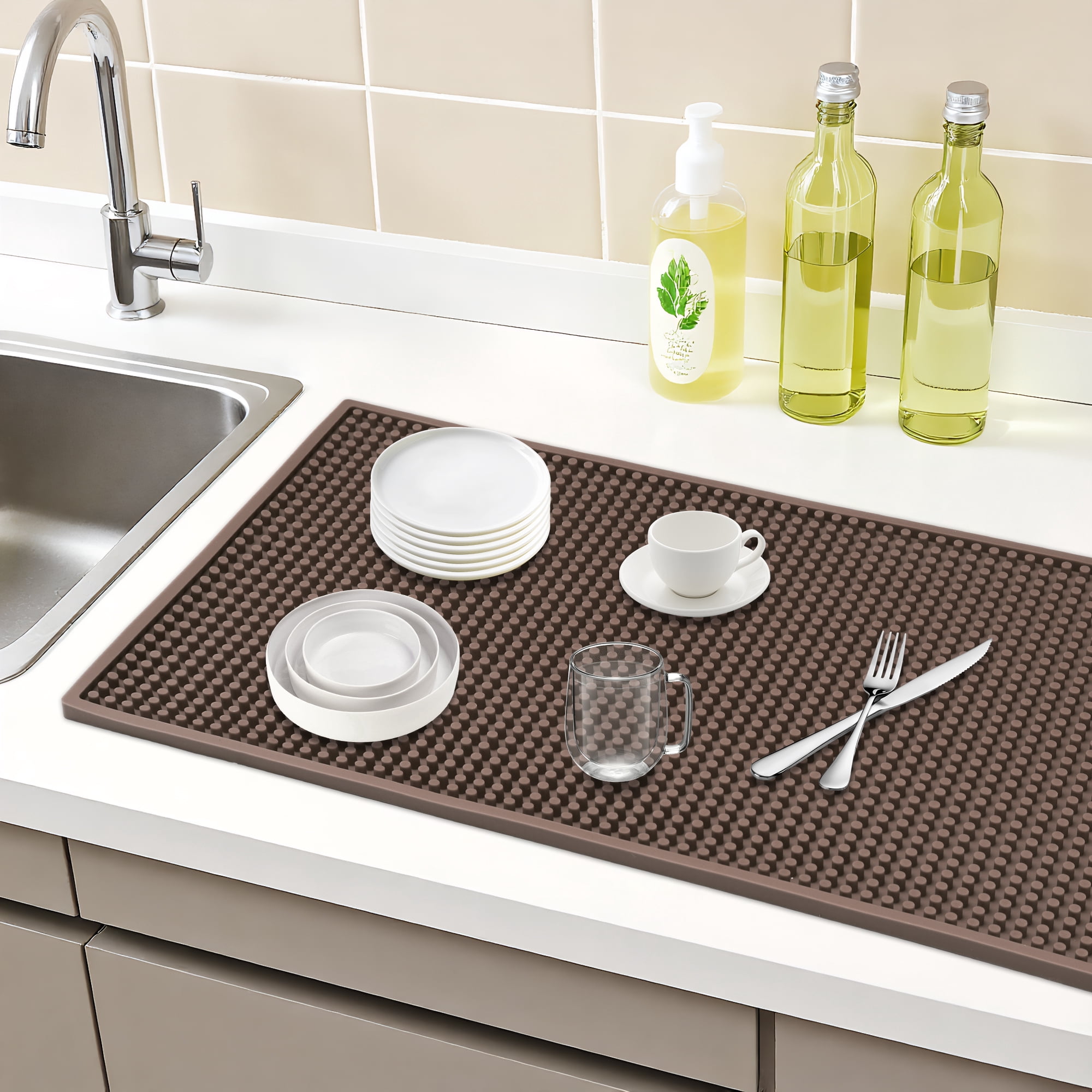 Unique Bargains Silicone Dish Drying Mat for Kitchen Counter Coffee 23.6*11.8*0.4 inch