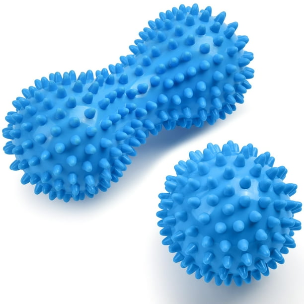 Juego de 2 pelotas de masaje, pelotas de masaje de fisioterapia, pelota de lacrosse dura y pelota de masaje con púas para liberación miofascial