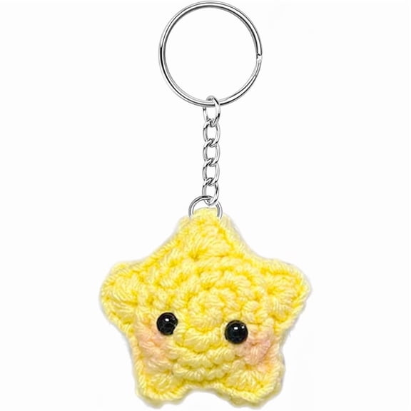 Januofit  Cute Star Keychain,Crochet Kawaii Blush Stars for Car Key Decor,Handmade Purse Bag Charms Key Ring Gifts Women