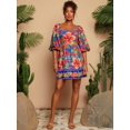 thumbnail image 4 of Navy Blue Floral Print Square Neck Puff Sleeve Mini Dress For Women, 4 of 6
