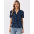 thumbnail image 4 of DARING DIVA Women's Floral Short Sleeve V Neck Blouses M Dark Blue, 4 of 6