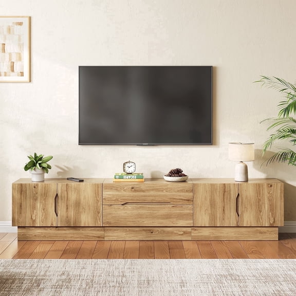94.5" Wide Modern TV Stands with Storage, Wooden Media Console for Living Room, Bedroom, Natural