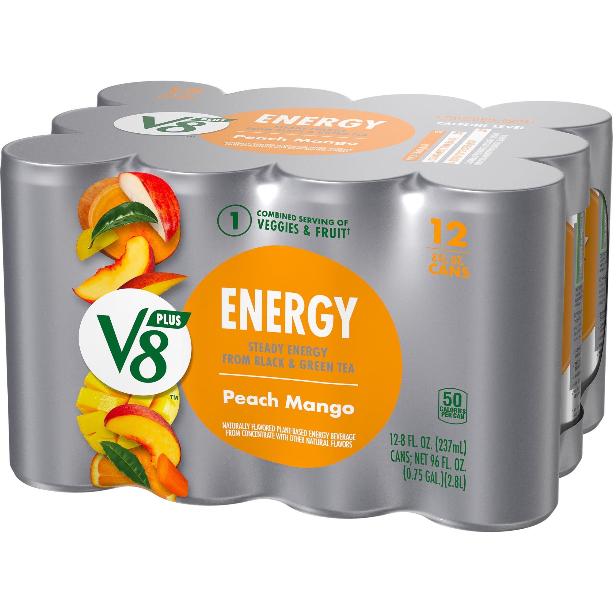 Buy V8 +ENERGY Peach Mango Energy Drink, 8 FL OZ Can (Pack of 12