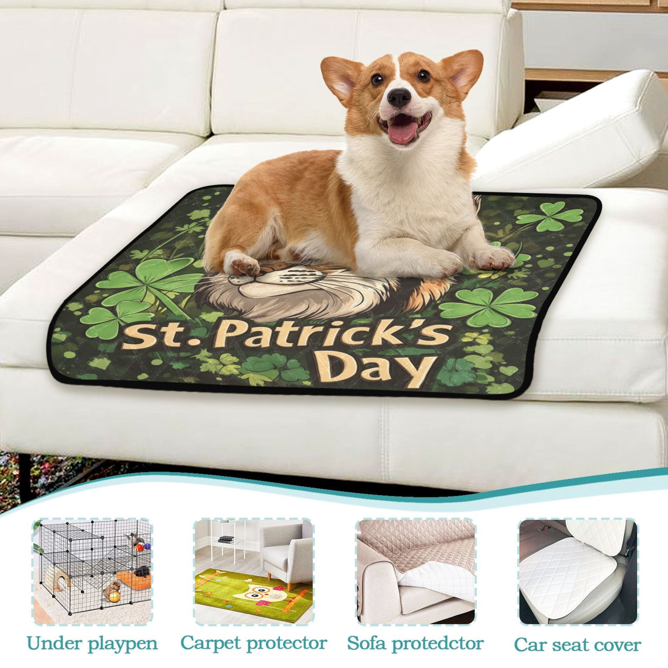 Qxltty Stpatricks Day Cute Lynx Cat litter Pads Pet Set of 2 Diaper Mats Center Anti-leakage Layer Absorbent Soft and Comfortable