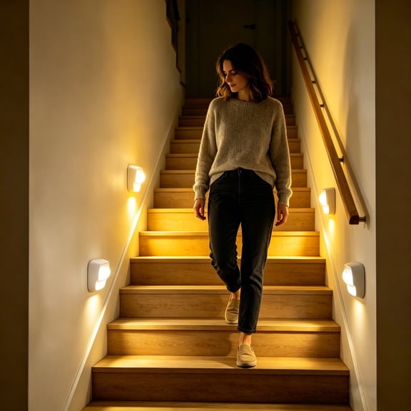 Tepsmf Motion Sensor Light Indoor Led Night Light Stick on Nightlight Battery Operated Lights for Hallway Stair Bathroom Closet Bedroom