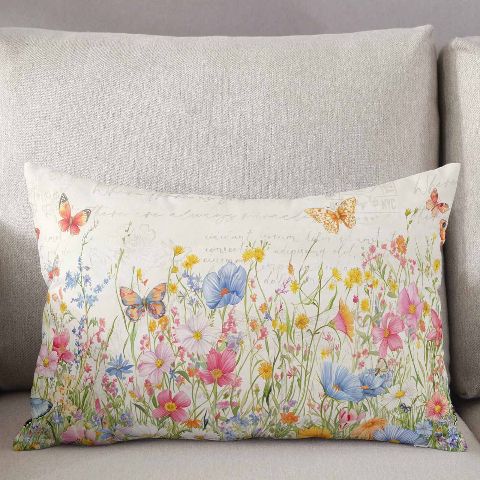 Butterfly Floral Vintage Body Pillow Cover, Pillowcase Protectors with Zipper, Breathable Decorative Throw Pillow Case Cover, Pillow Shams for Couch Sofa 24x36Inch