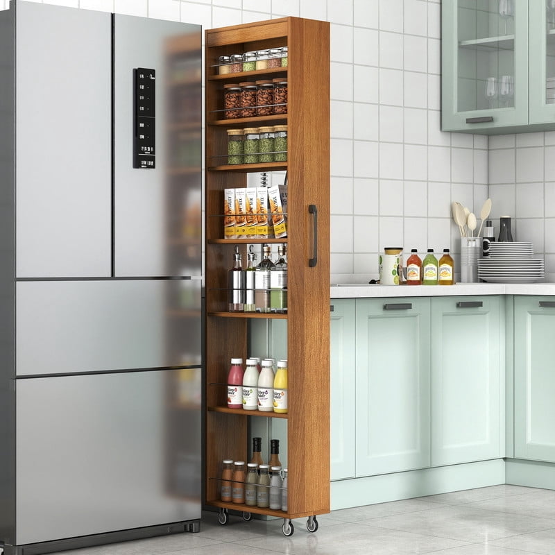 71''H 7-Tier Pull-Out Storage Shelf Cabinet with Wheels, Kitchen Rolling Storage Rack Cart for Narrow Spaces