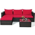 thumbnail image 2 of Costway 5PCS Patio Rattan Furniture Set Sectional Conversation Sofa w/ Coffee Table Red, 2 of 10