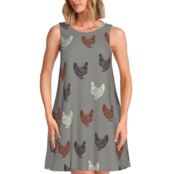Disketp Rooster para Vestido sin Mangas para Mujeres, Vestidos de Verano para Mujeres, Casual y Holgado para la Playa