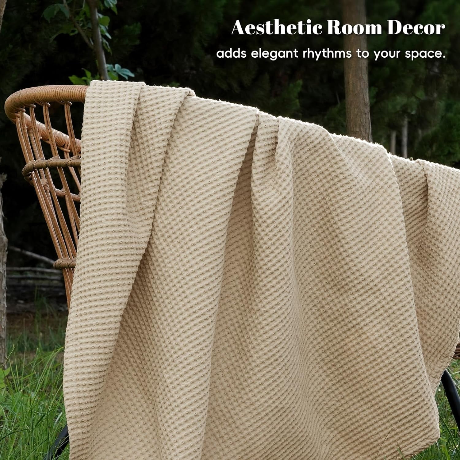 PHF Cotton Waffle Weave Blanket Twin Size for Bed, Lightweight Breathable Blanket for Couch, Home Decor Gift, Khaki, 66"x 90"