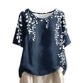thumbnail image 2 of Blouses pour Femmes, Chandail Décontracté Imprimé en Coton Lin Boutons Col Rond Manches Courtes, 2 of 5