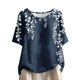 thumbnail image 1 of Tops de Lino para Mujeres Imprimir Suéter Cuello Redondo Manga Corta Superior Poliéster, Blusa de Moda Casual para la Primavera Y el Verano, 1 of 5