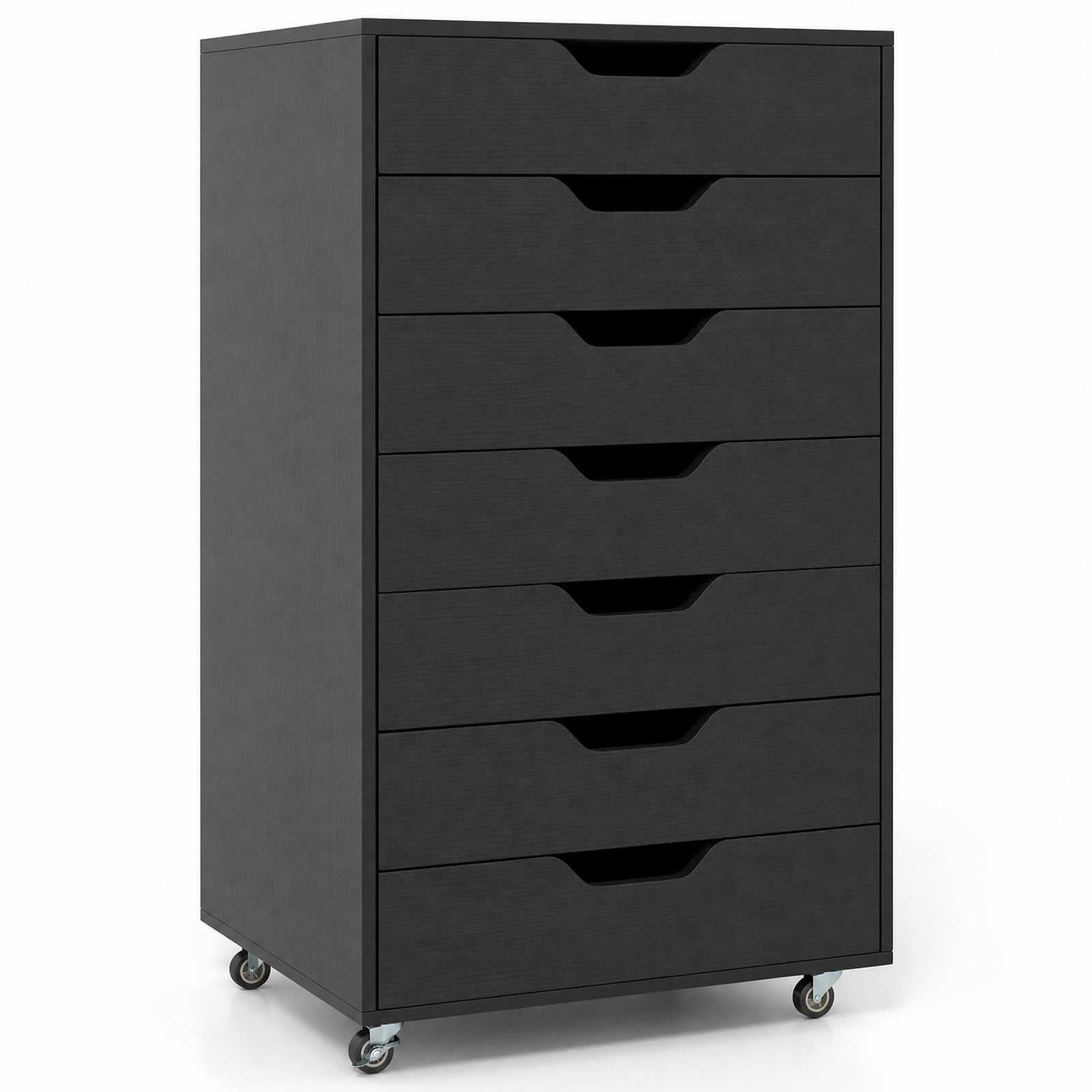 Furnibear 7-Drawer Chest Wooden Storage Dresser with Lockable Wheels for Home Office Filing Document Letter Legal Storage, Black