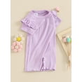 thumbnail image 6 of Aojekbee Baby Girls Summer Casual Jumpsuit Solid Color Short Sleeve O Neck Ruffle Romper, 6 of 10