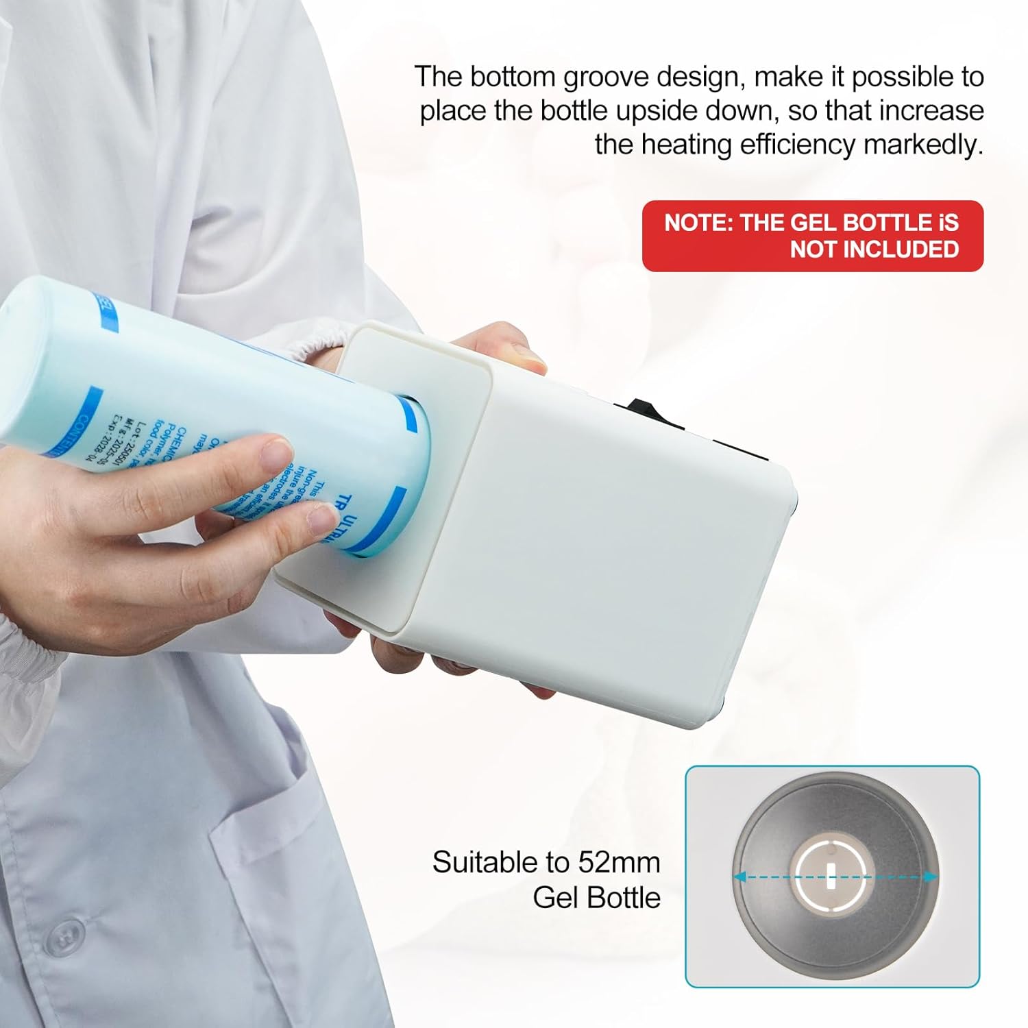 Electric Single-Bottle Gel Warmer, Adjustable Temperature (93-113℉) & Overtemperature Alarm, Inverted Gel Bottle Slot to Enhanced User Comfort