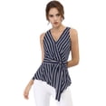 thumbnail image 3 of Blusa Top A Rayas Con Lazo En La Cintura Cuello En V Sin Mangas Para Mujeres Azul XL, 3 of 6