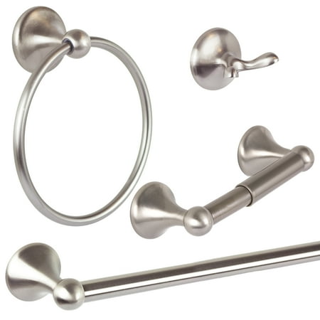 4 Piece 24" Towel Bar Bath Accessories Bathroom Hardware Set, Satin Nickel