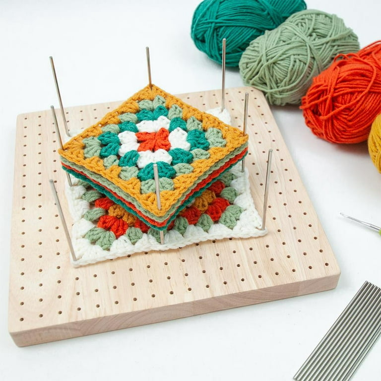 Blocking Board for Crocheting, 7.7 Inches Crochet Blocking Board with Pegs, Bamboo Granny Square Blocking Board, Crochet Blocking Board with Pins (