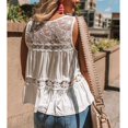 thumbnail image 4 of Camisa sin mangas con bordado de encaje para mujer, camisetas sin mangas elegantes con cuello redondo y dobladillo con volantes, 4 of 6