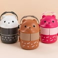 thumbnail image 2 of Eyeglass Bear Bento Box Vacuum Thermos Lunch Box Stackable Bento Containers Bear Shape Food Storage Container For Hot Food Pink, 2 of 6