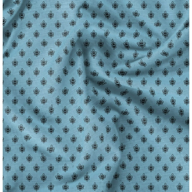 Soimoi Blue Poly Georgette Fabric Fleur_de_lis Damask Print Fabric by the Yard 42 Inch Wide