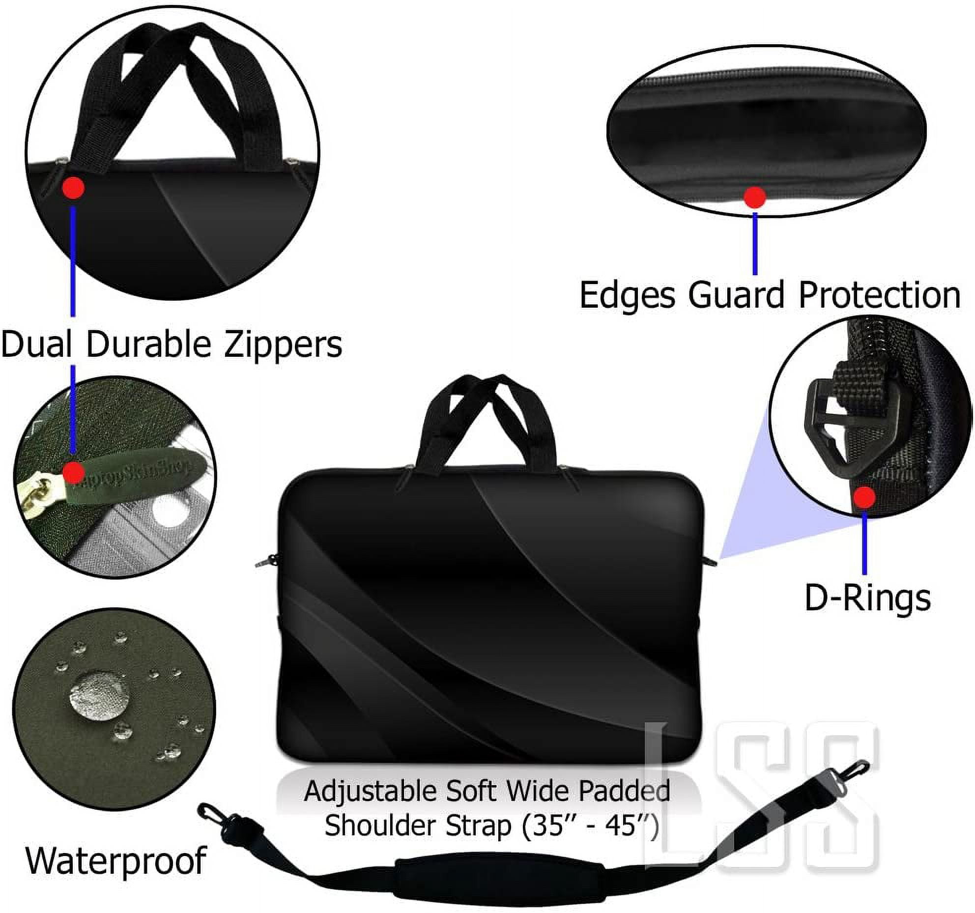 LSS 14-14.9 inch Laptop Sleeve Bag Compatible with Acer, Dell, HP, Sony, MacBook, with Handle & Adjustable Strap - Black Vinyl Strips