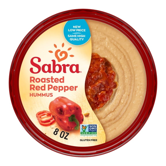 Sabra Roasted Red Pepper Fresh Hummus Dip, Non-GMO, Gluten Free, Vegan Hummus Spread, 8oz Tub