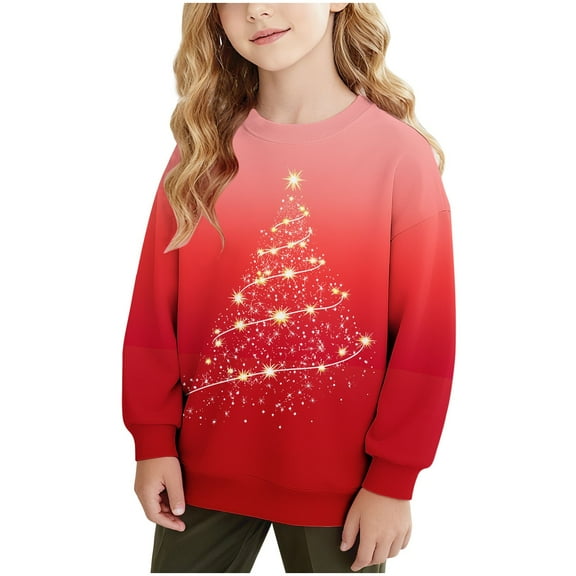 Taqqpue Boys Girls Christmas Sweatshirt Long Sleeve Christmas Tree Printed Shirts Blouse Fall Winter Ugly Christmas Sweater Pullover for Kids 1-15T