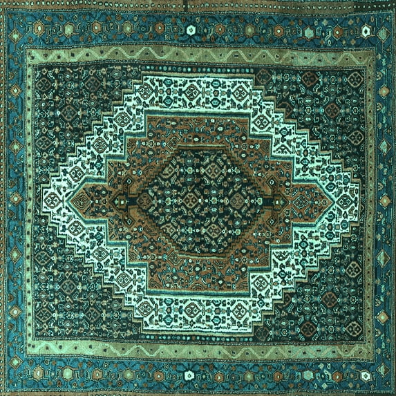 Ahgly Company Machine Washable Indoor Square Persian Turquoise Blue Traditional Area Rugs, 3' Square