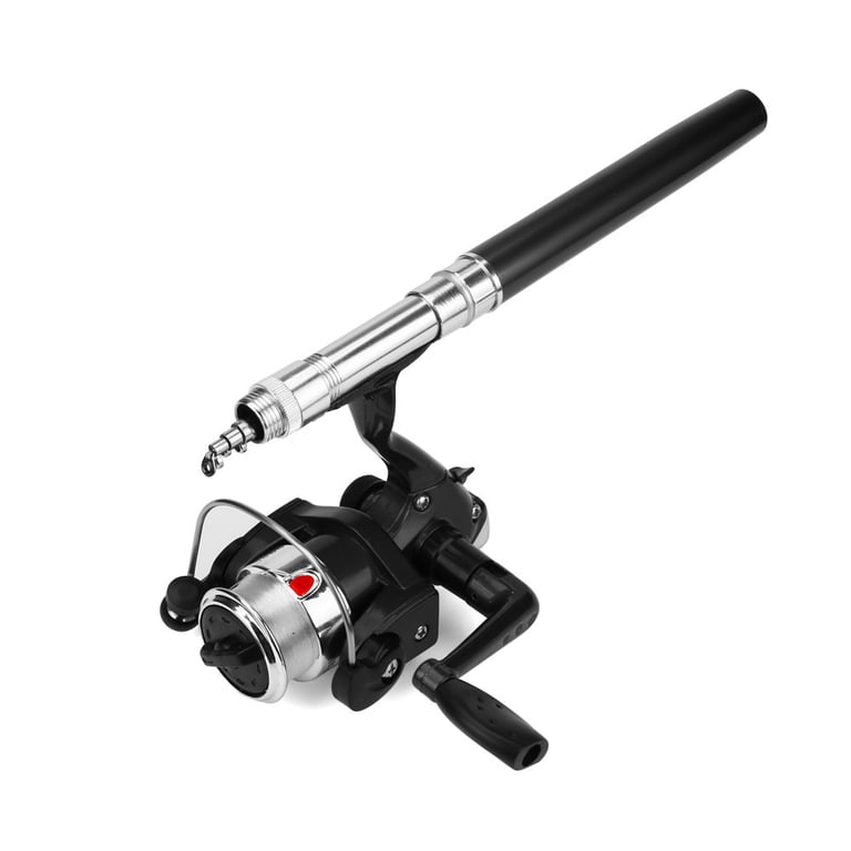baitcast pen rod Fishing Rod, Zzbeans Portable Pocket Pen Fishing Rod, Aluminum Alloy Mini  Baitcasting Reel with Line Compact Travel Gear, Black