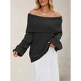 thumbnail image 2 of The Shoulder Sweater for Women Fall Winter Oversized Pullover Lantern Long Sleeve Soft Knit Sweater Top Black XL, 2 of 5