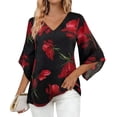 thumbnail image 3 of Jsaierl 3/4 Length Sleeve Tops for Women Casual V Neck Shirts Cute Graphic Ladies Blouses Classic Vacation Tunic Top S-2XL, 3 of 9