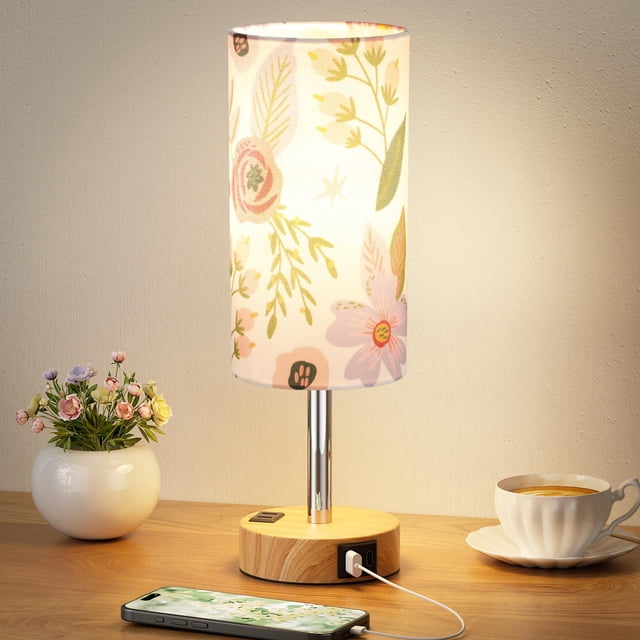 Lámpara de mesa Fenmzee Floral Touch con USB-C y regulador táctil de 3 niveles
