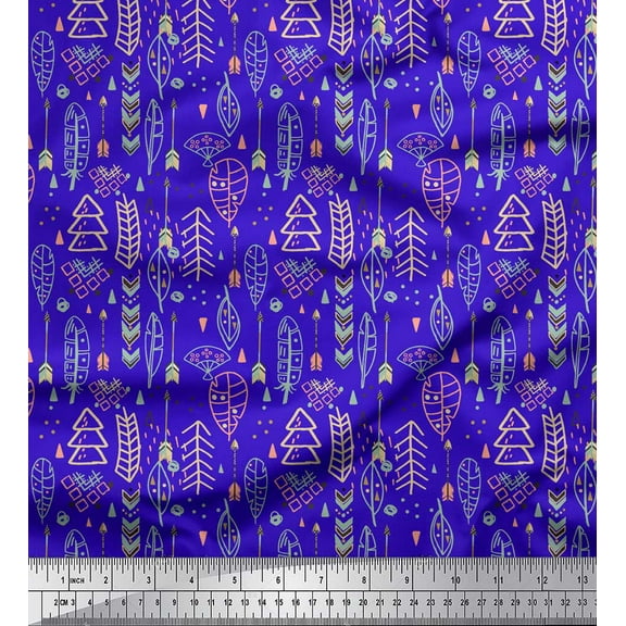 Soimoi Blue Cotton Voile Fabric Arrow & Feather Tribal Decor Fabric Printed Yard 42 Inch Wide