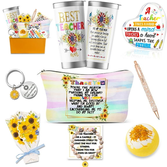 Teacher Appreciation Gifts, Teacher Gifts for Women, Back to School Gift for Teacher, Sunflower Gifts for Teacher, Tumbler, Pen, Keepsake, Unique Gift Idea