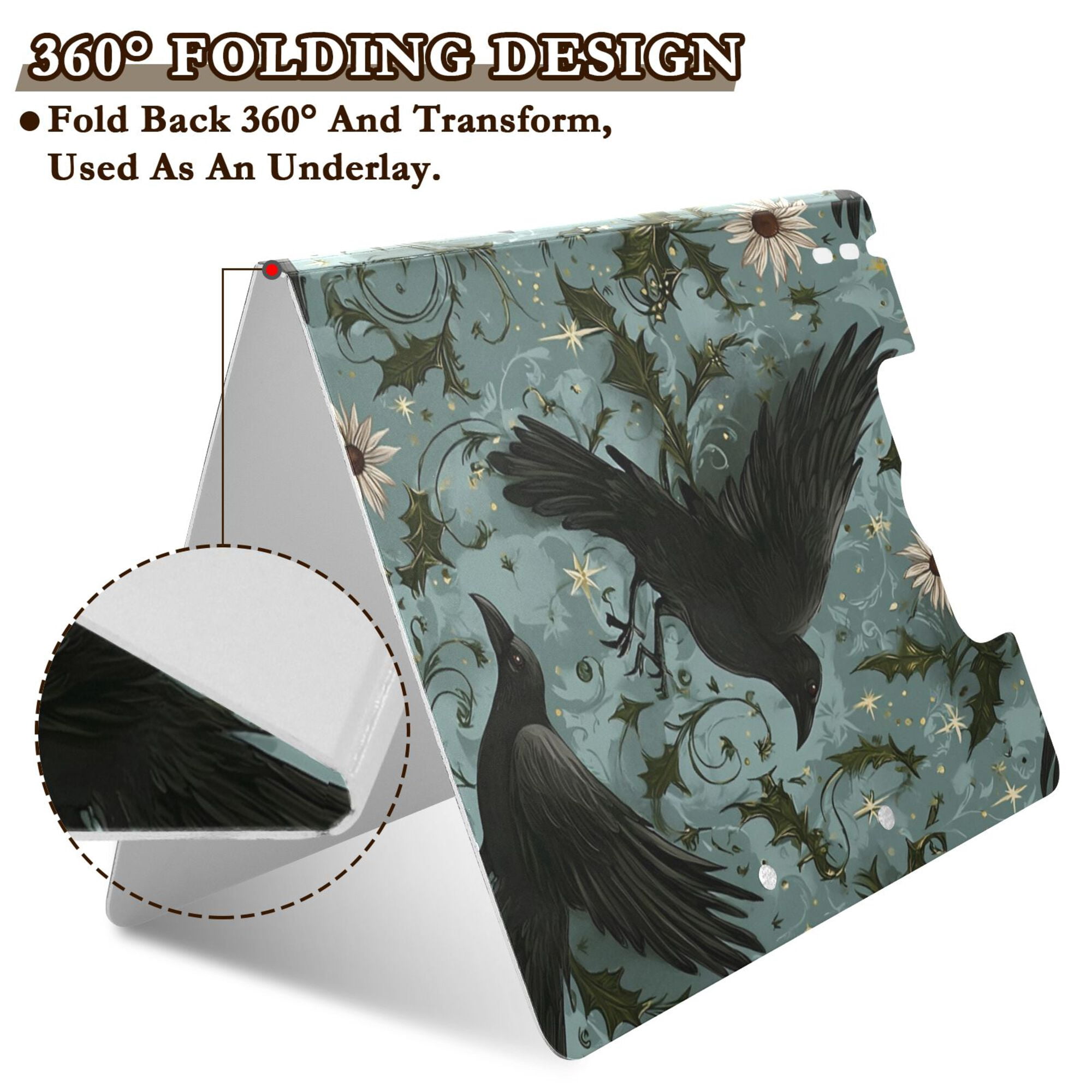 FORMRS A4 Clipboard Folder with Pen Holder Horizontal Foldable School Office Binder, Mystic Crows Pattern