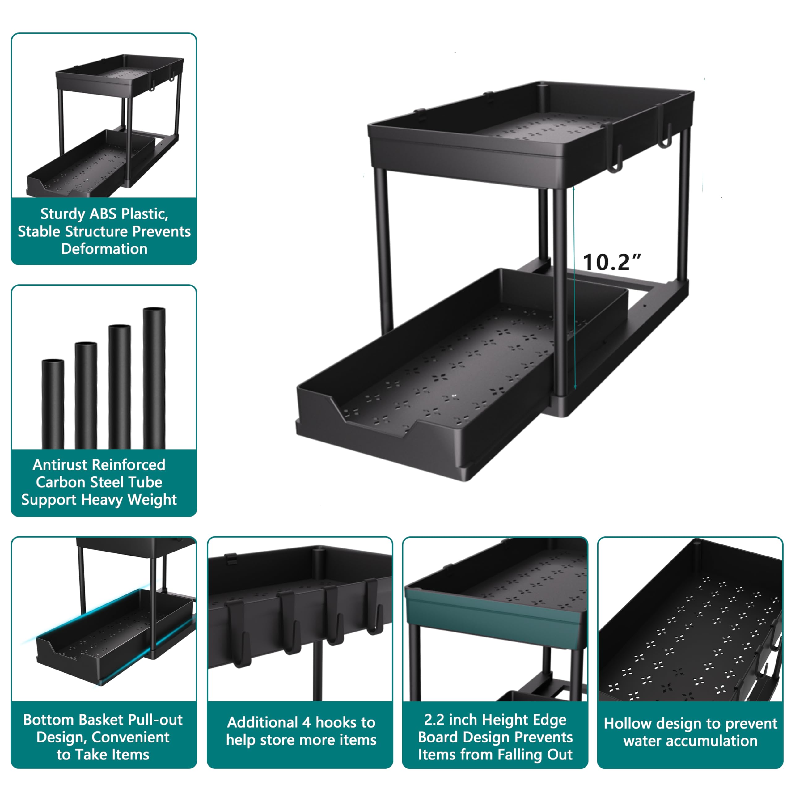 Under Sink Organizer 2 Pack  Bathroom Cabinet 2 Tier Sliding Basket Drawer Multi-purpose Bath Collection Baskets For (black)