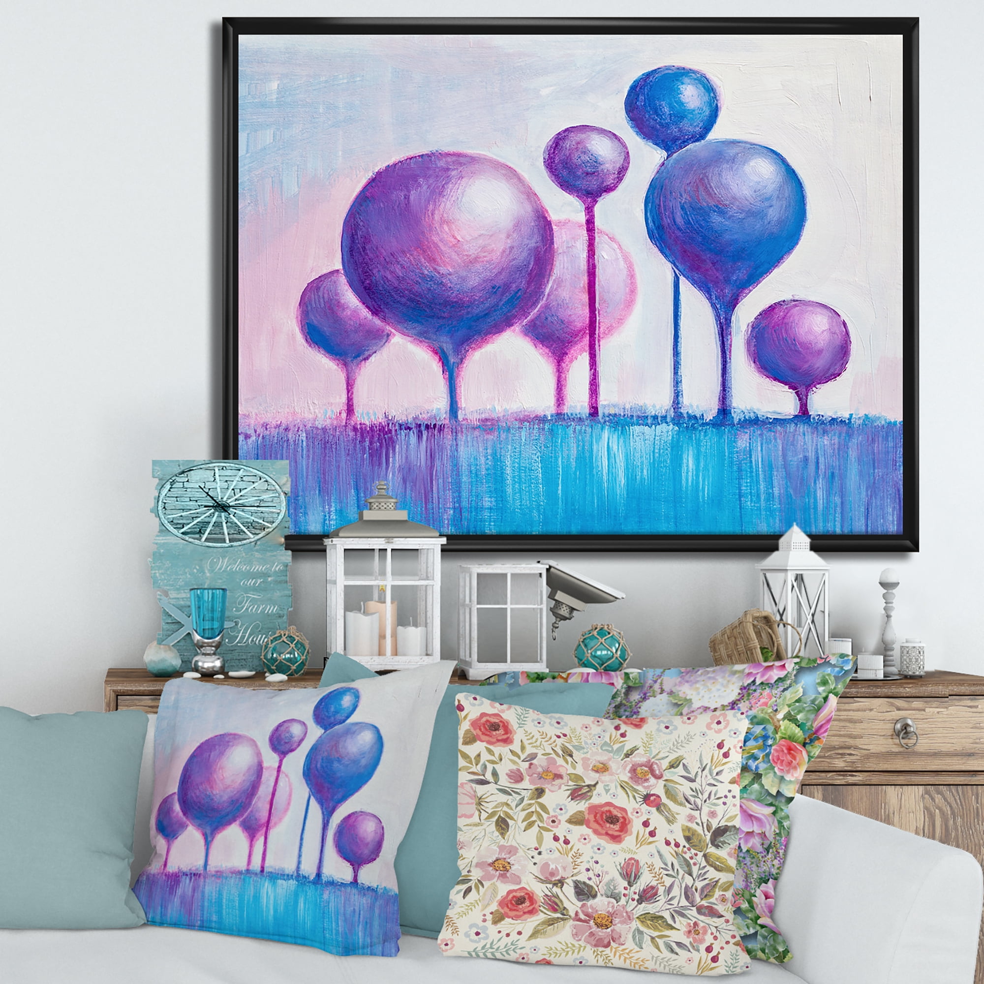 Designart 'Ornamental Colourful Trees I' Modern Framed Canvas Wall Art Print