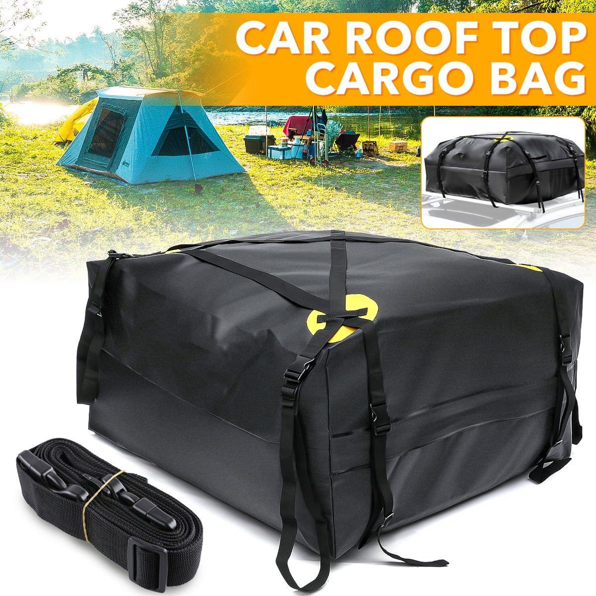 AUXKO Cargo Roof Bag Top Carrier 15 Cubic Expands to 19 Cubic ft 600D PVC Car Rooftop Carrier Travel Storage Luggage Bag Soft-Shell Fits All Vehicle with/Without Rack 