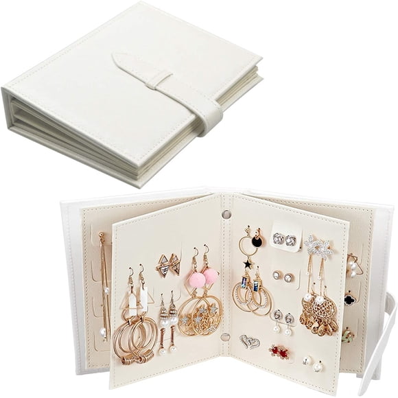 Fangoo Organiseur de Boucles d'Oreilles Design Livre Support de Boucles d'Oreilles Rangement de Bijoux de Voyage Plateau, Peut Contenir 42 Paires (Blanc)