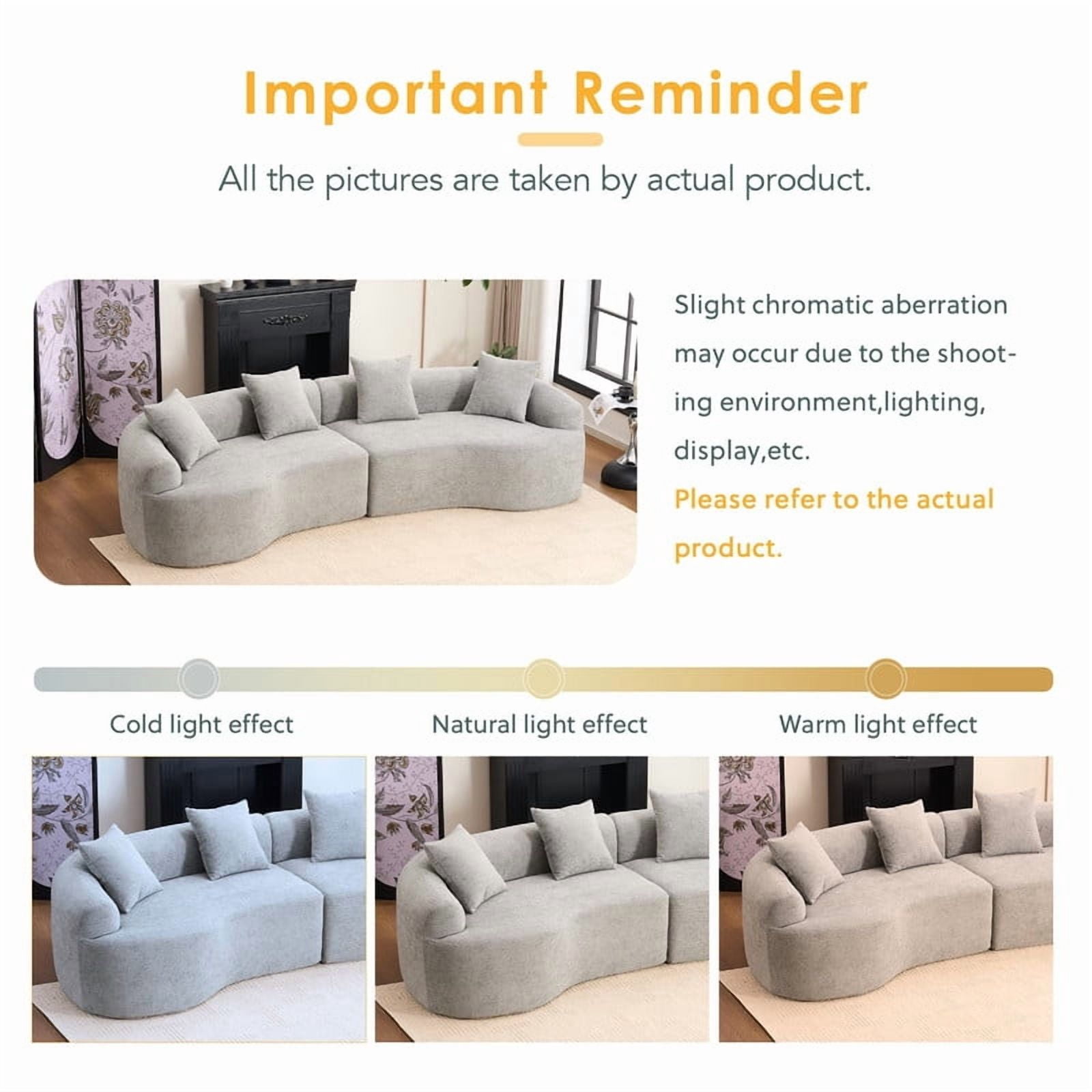 Curved Sectional Sofa with 4 Throw Pillows, Modern Luxury Chenille 4-Seater Cloud Couch with Deep Seat for Living Room, No Assembly Needed