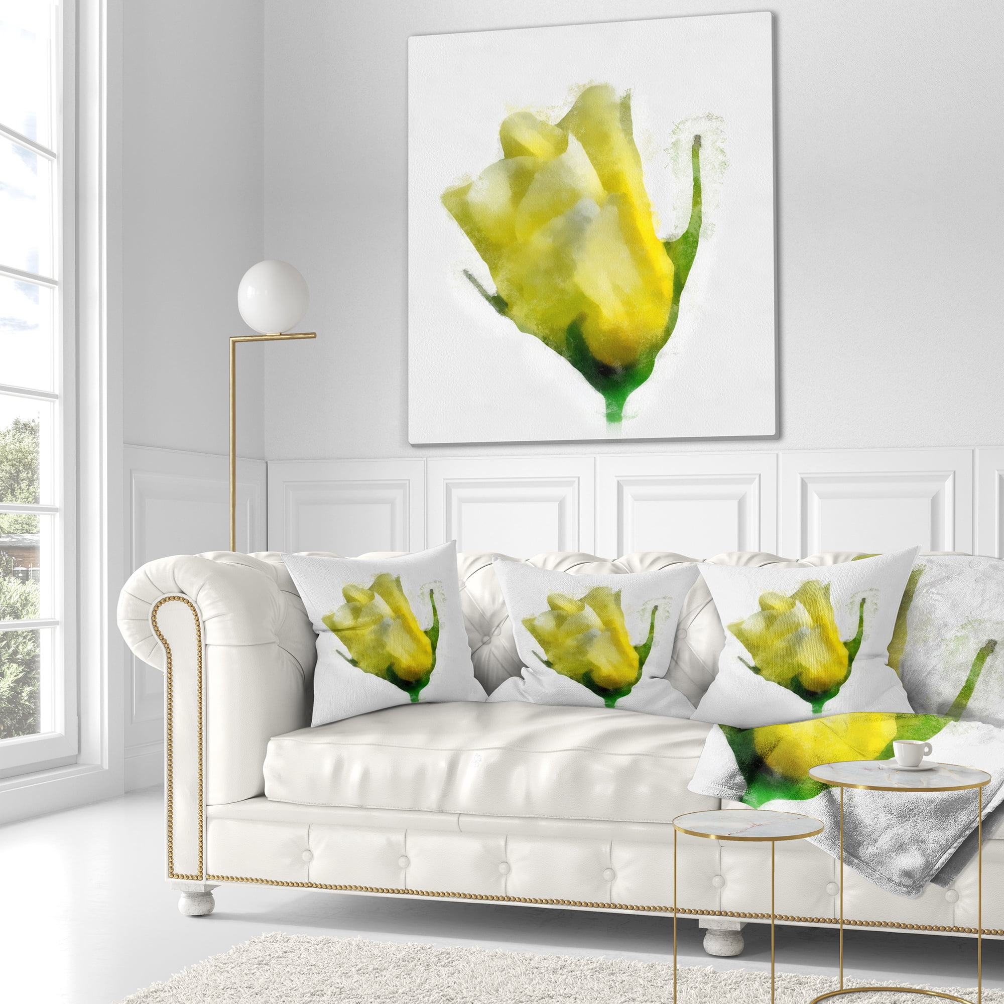 Designart Beautiful Yellow Rose Watercolor - Floral Throw Pillow - 18x18