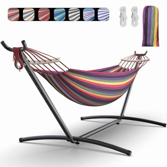 KEESTP Comfortable 2 Person Hammock with Stand,Portable Detachable Brazilian Hammock,450lb Capacity - Tropical