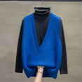 thumbnail image 4 of HNMKIU Women's Deep V Neck Lightweight Knit Sweater Vest Casual Layering Stretch Pullover for Spring Fall Winter 01_Blue,M, 4 of 4
