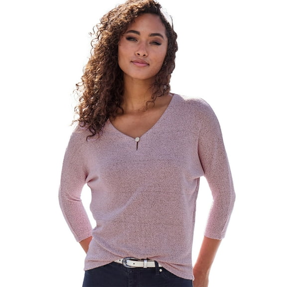 LASCANA Women's Button Detail 3/4 Sleeve Knit Top Buttons