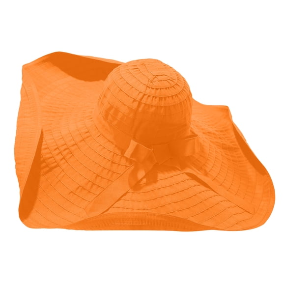 CheerKidz Women's Wide Brim Foldable Sun Hat with Bow Detail Color-Block Beach Bucket Hat Fashionable Outdoor UV Protection Cap (Orange,Free Size).